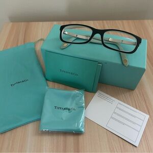 Tiffany & Co. Black and Silver Men’s Rectangular Glasses with Tiffany Blue Case